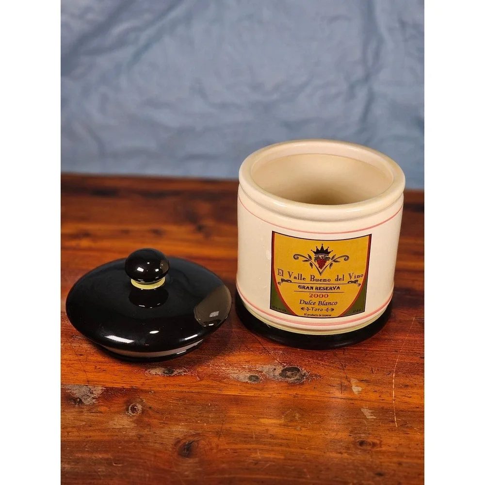Vintage OGGI Wine Label Ceramic Canister With Lid 7 In